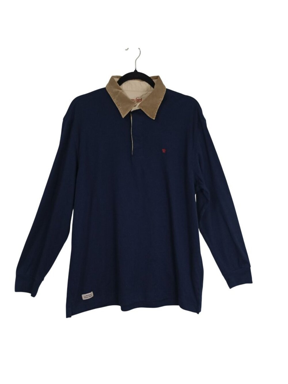 Van Laack Mens Navy Beige Rugby Shirt Collar Cotton Blend Size XL Casual Wear